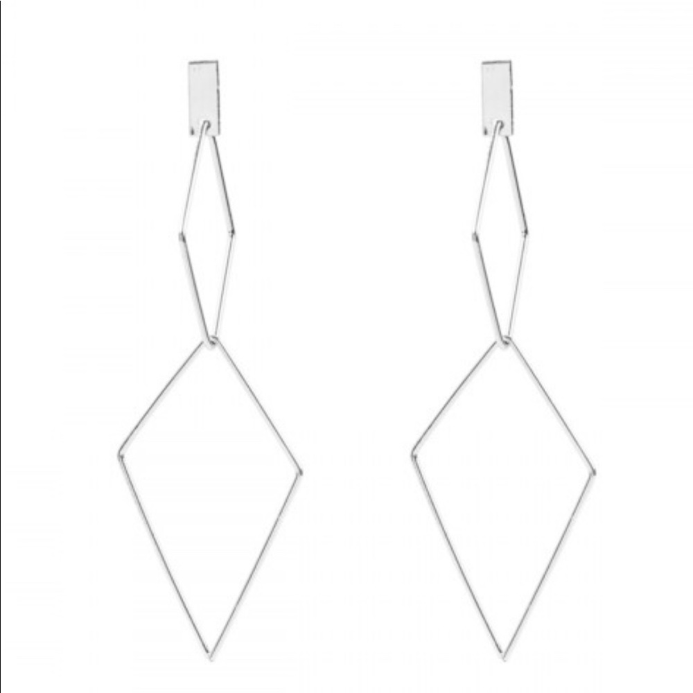 Riah Silver Diamond Shape & Rose Gold Diamond Shape Dangle Earrings 2 pairs - Picture 2 of 11